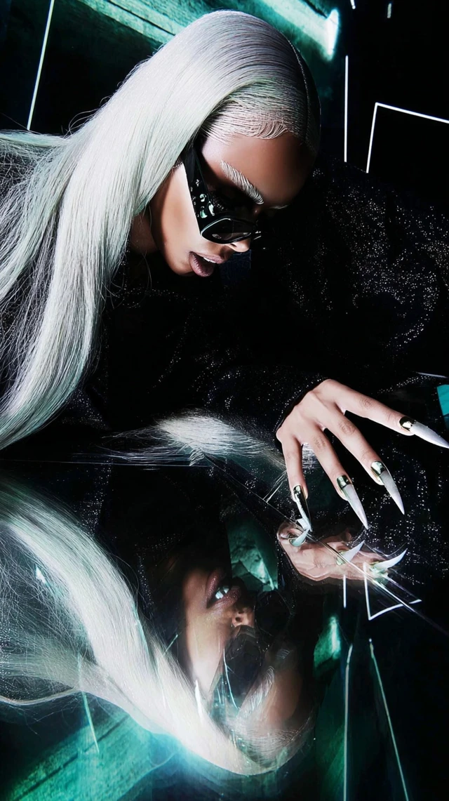 Cyberpunk Fashion Model with Metallic Nails