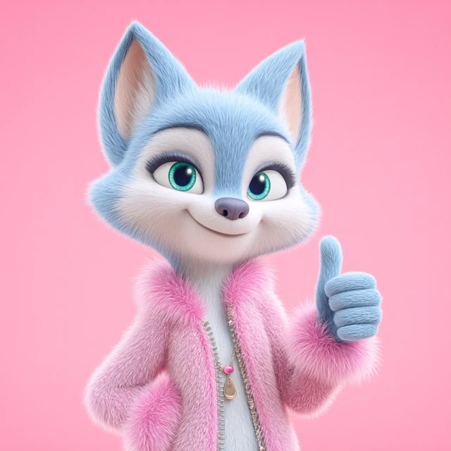 Cute Blue Fox Female Character Thumbs Up Pink Outfit