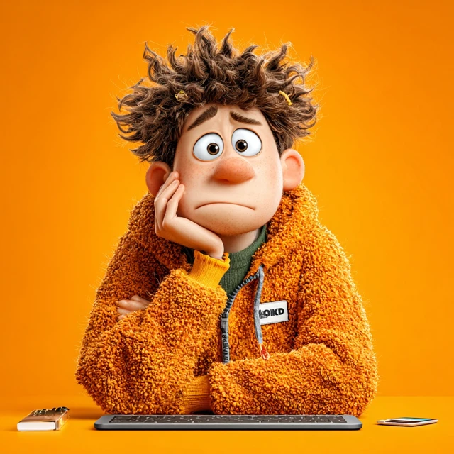 Bored Character with Computer in 3D Style
