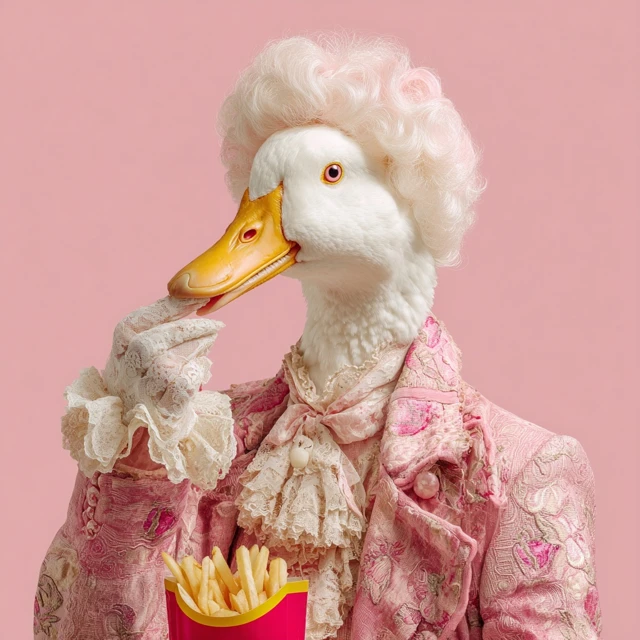 Goose in Pink Suit Eats McDonald''s