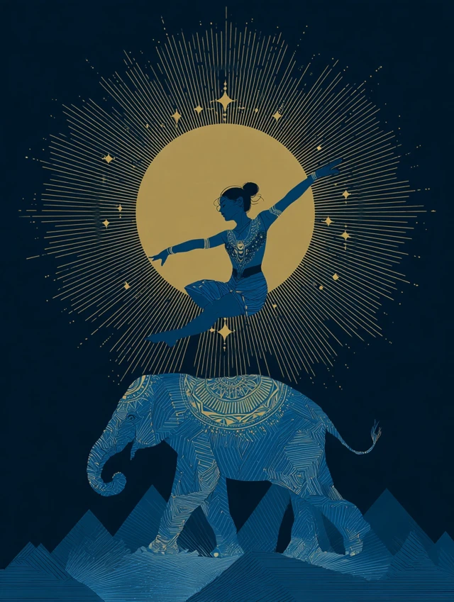 Elegant Indian Woman on Elephant Alphonse Mucha Art