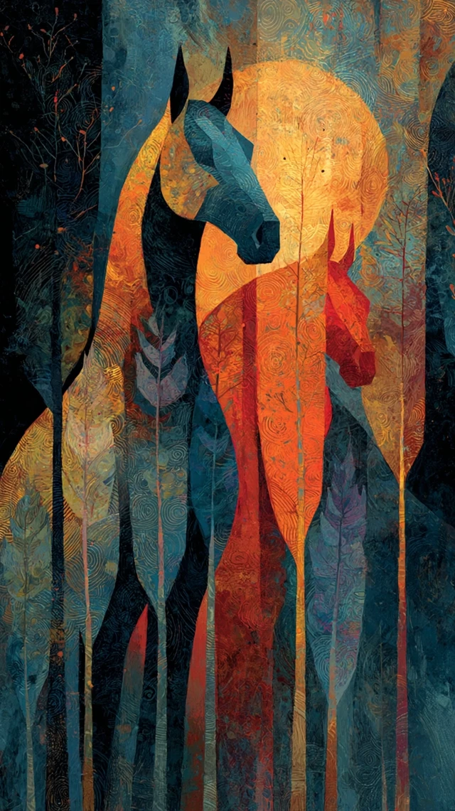 Dreamscape Horse Art: Folkloric Patterns and Expressionist Style
