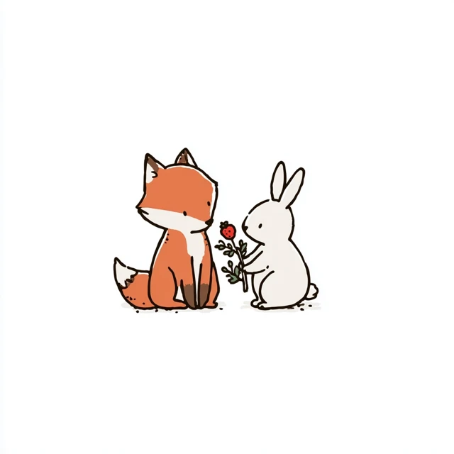 Cute Fox and Rabbit Illustration