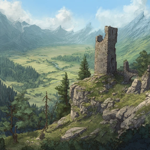 Ruined Keep Overlooking a Valley