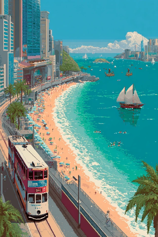 Hong Kong Pixel Art Poster Explore the City