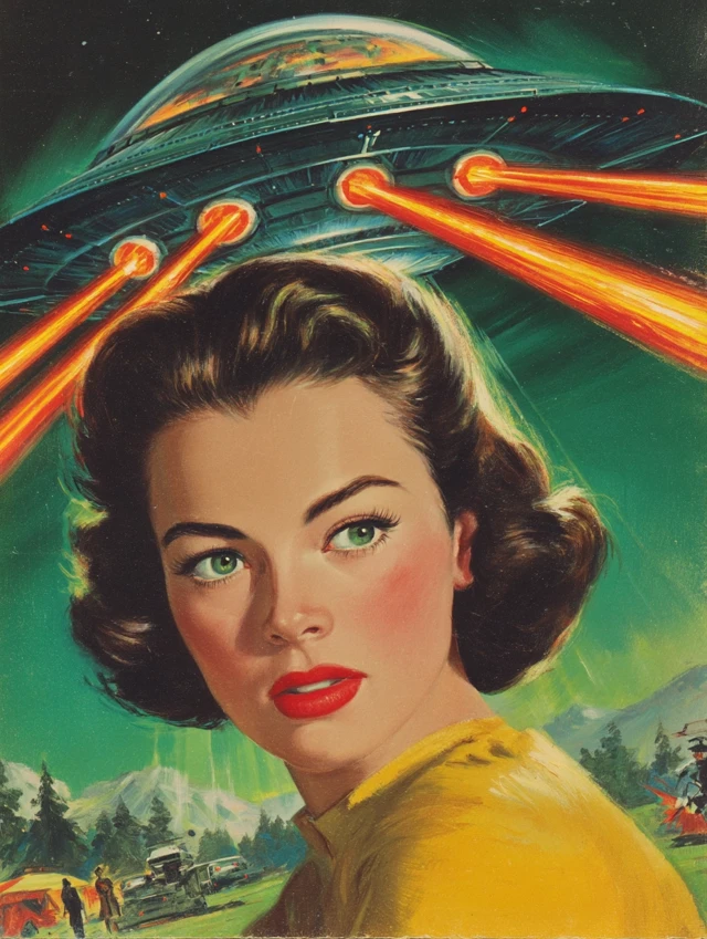 Retro SciFi Cover Art UFO and Woman