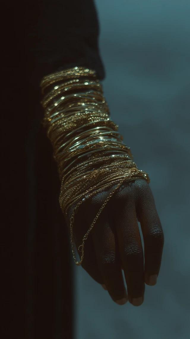 Gold Bracelet Arm: Black Woman, Elegant Jewelry