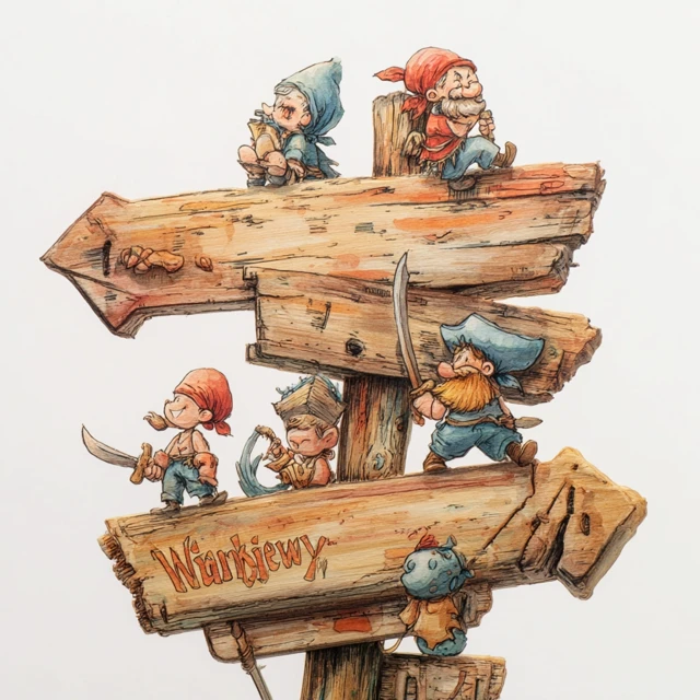 Pirate Signboard Cartoon Watercolor Illustration