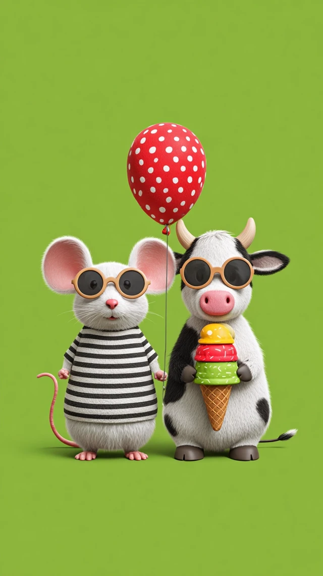 Mouse and Cow Fun Playful Illustration