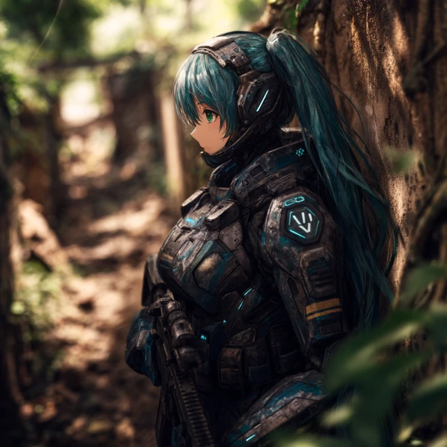 Miku in Cyberpunk Armor Cinematic Photo