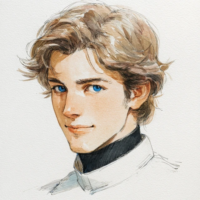 Anime Style Man Portrait Watercolor Illustration