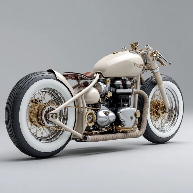 Custom Triumph Bobber Motorcycle Restored Silver Wheels Whitewall Tires
