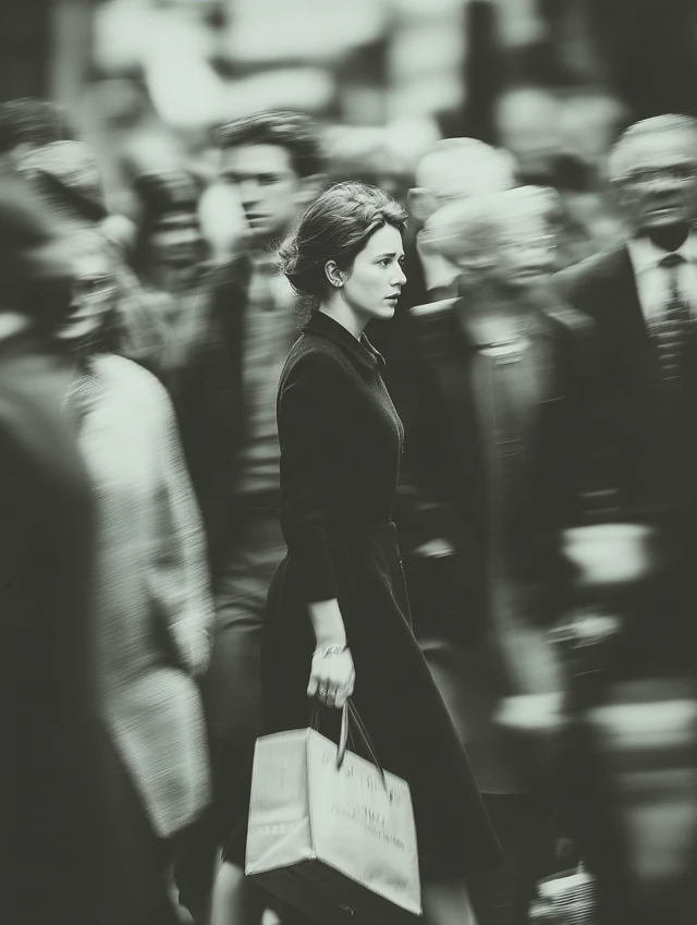 Elegant Woman in Motion Black and White Street Photo