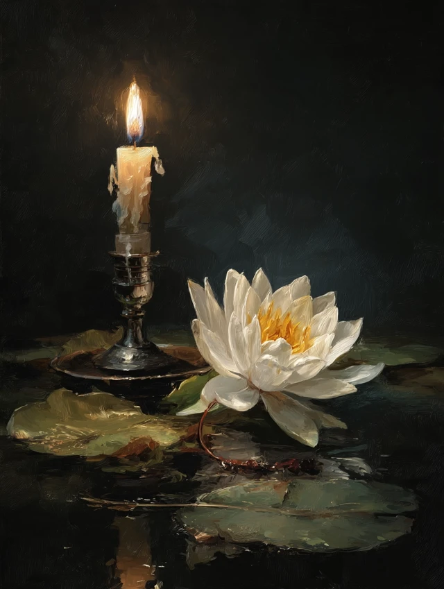 White Water Lily Oil Painting