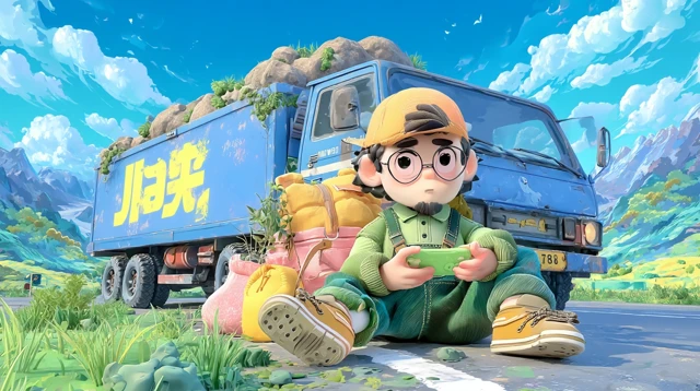Happy Truck Driver in Cartoon Style