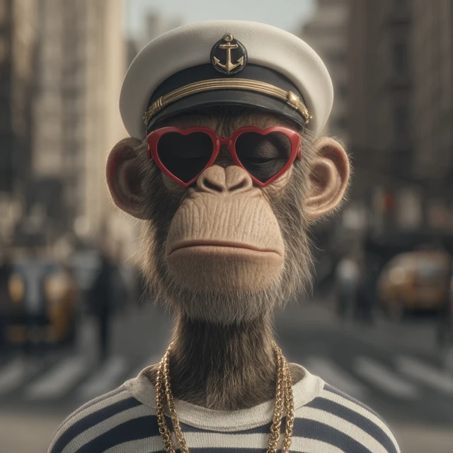 Stylish Ape in NYC Captains Hat Sunglasses Gold Chains