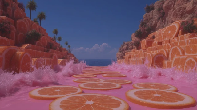 3D Orange and Watermelon Landscape