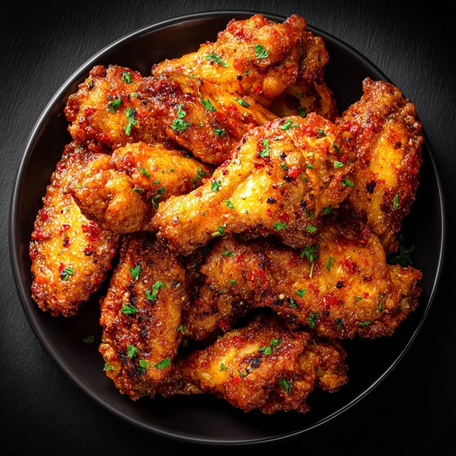 Delicious Hot Wings on a Black Plate