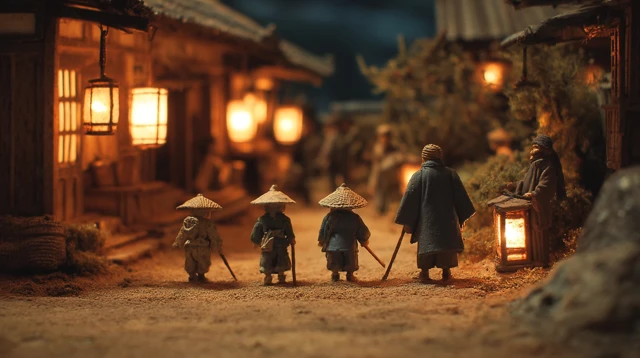Iga Village Scene Miniature Diorama Night