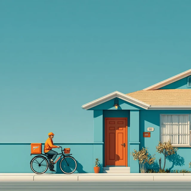 Postal Worker Delivering Mail on Bicycle