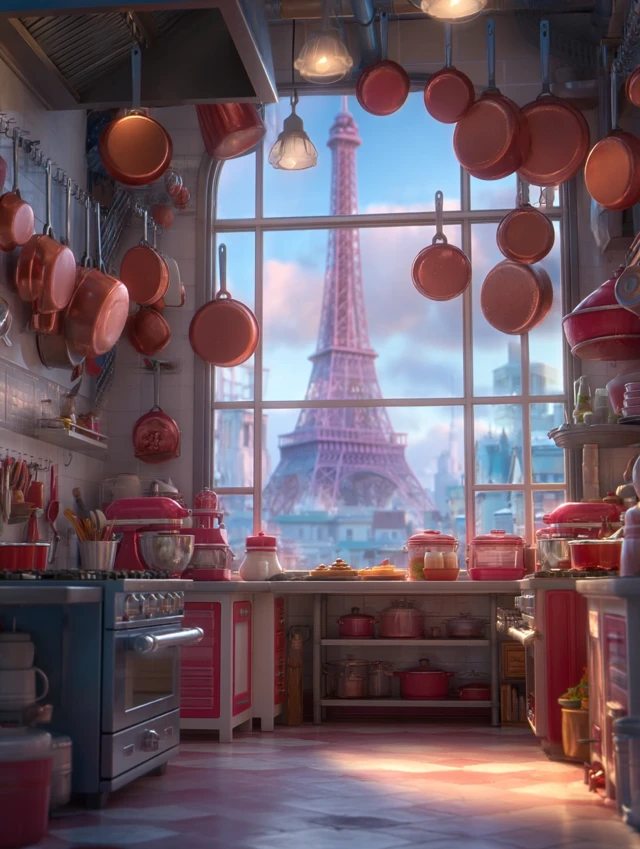 Pixar Kitchen with Eiffel Tower View