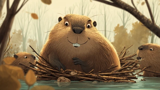 Beavers Building Lodge Illustration