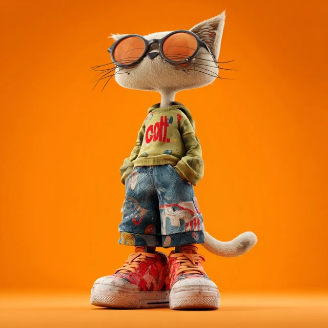 Cool Cat in Trendy Outfit 3D Rendering