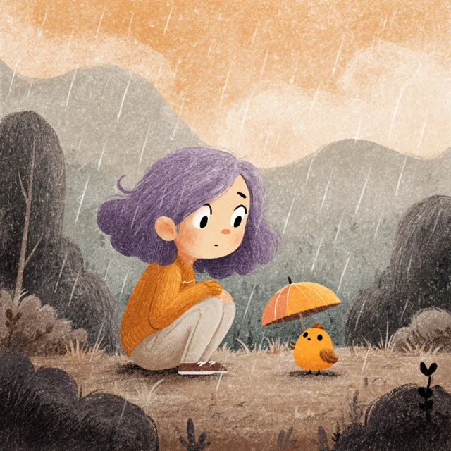 Magical Rainy Day Illustration Bird Girl