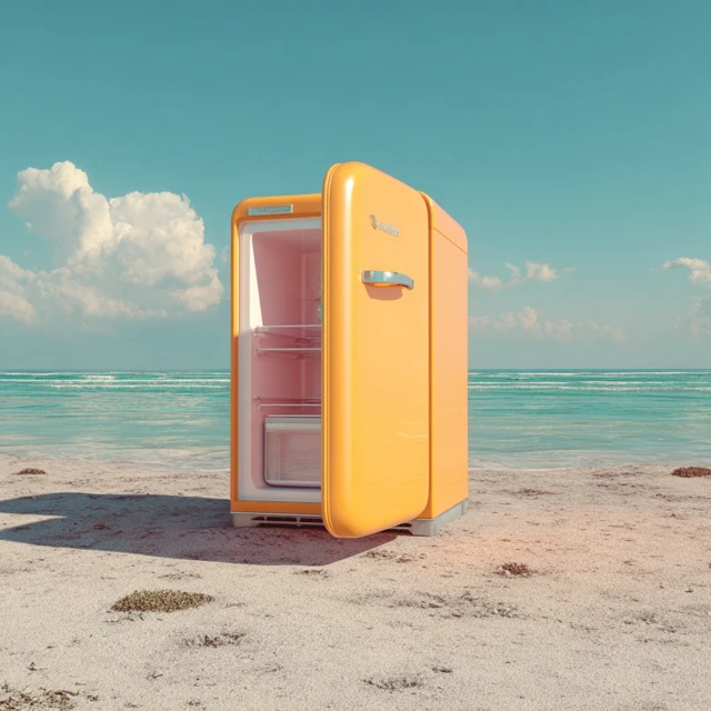 Fridge on the Beach Sunny Day Retro Vibes