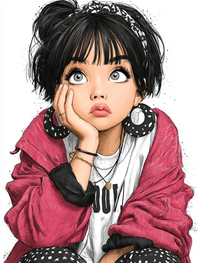 Adorable Girl Illustration: Pop Art, Keith Haring Style