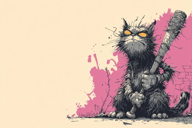 Gritty Cat with a Spiked Bat Urban Illustration