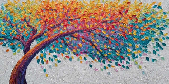 Abstract Colorful Tree Oil Painting Textured Canvas Art