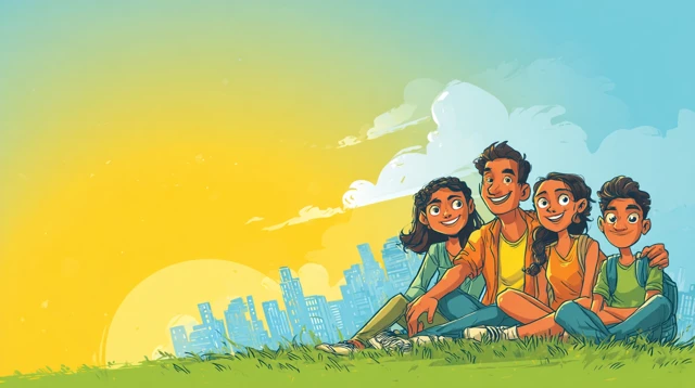 Indian Youth Day Happy Students Cartoon