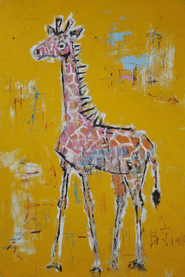 Giraffe Painting: Basquiat and Haring Inspired Retro Art
