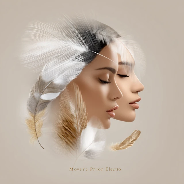 Two Faces Intertwined Feather Art Realistic Beige