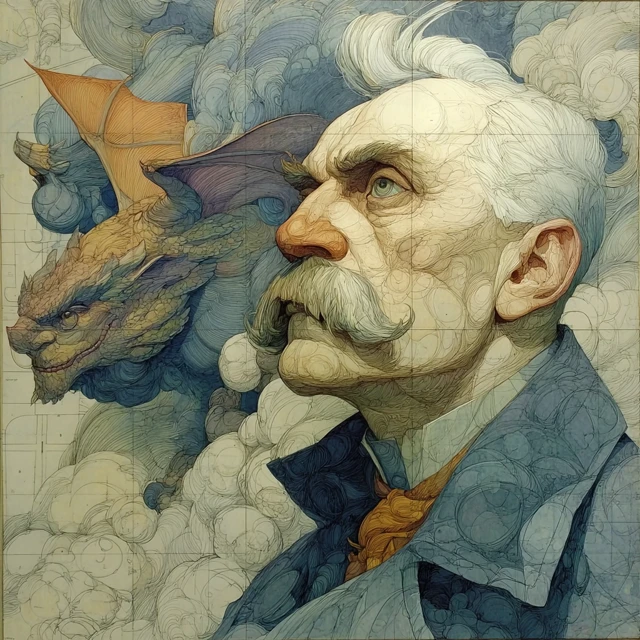 Nietzsche and Dragon Art - Whimsical and Dark Illustration