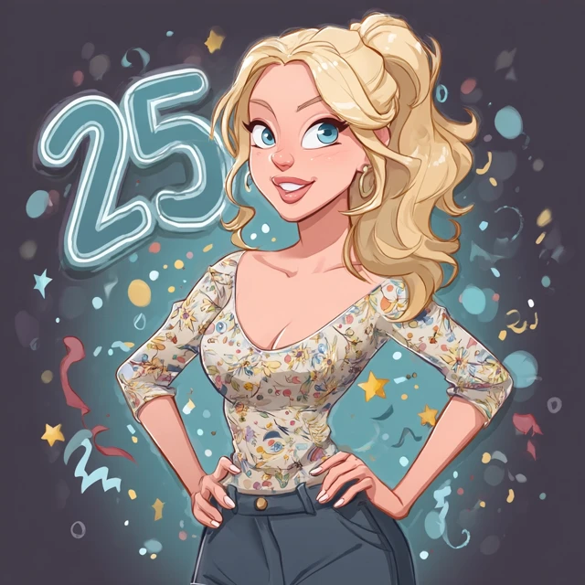 Blonde Girl Turning 25 Cartoon Birthday Illustration
