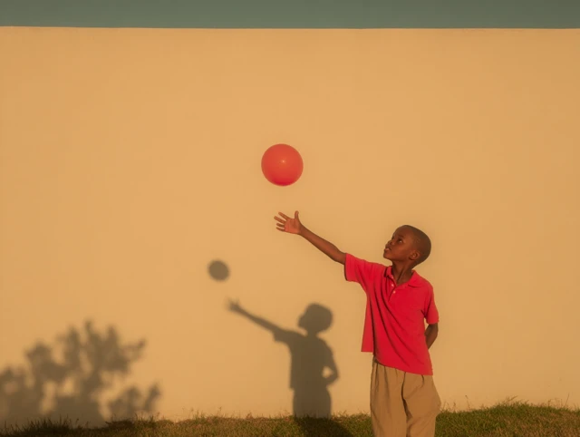 Candid Photo: Black Child Reaching for Red Ball
