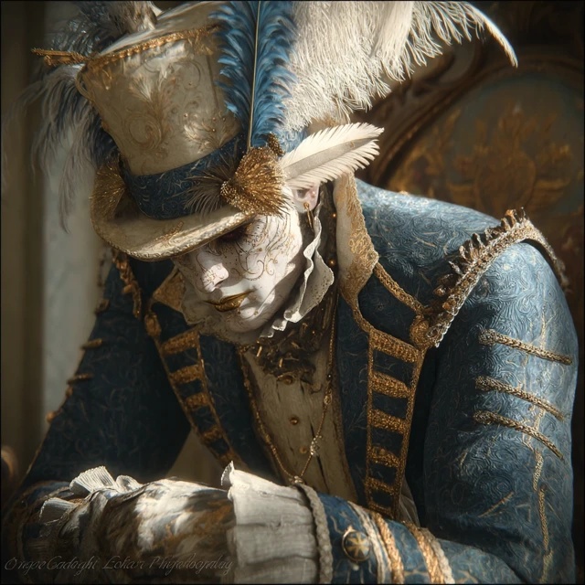 Elegant Poet in Blue and Gold Costume
