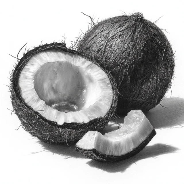 Realistic Coconut Sketch with Pure White Background