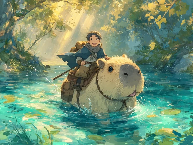 Fantasy Capybara Ride Adventure Illustration