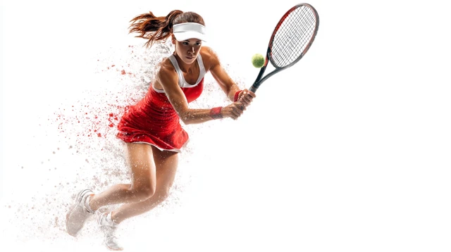 Female Tennis Athlete In Action During Match