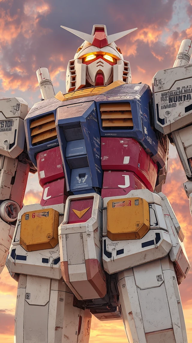 RX782 Gundam in Battlefield Sunset Photorealistic