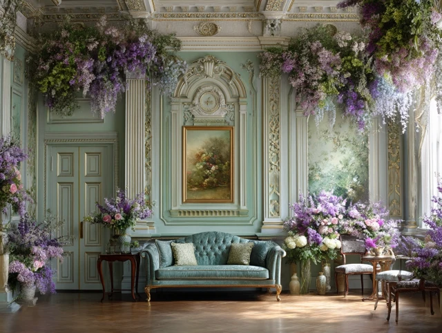 Elegant Room Lavender Flowers and Panel Walls