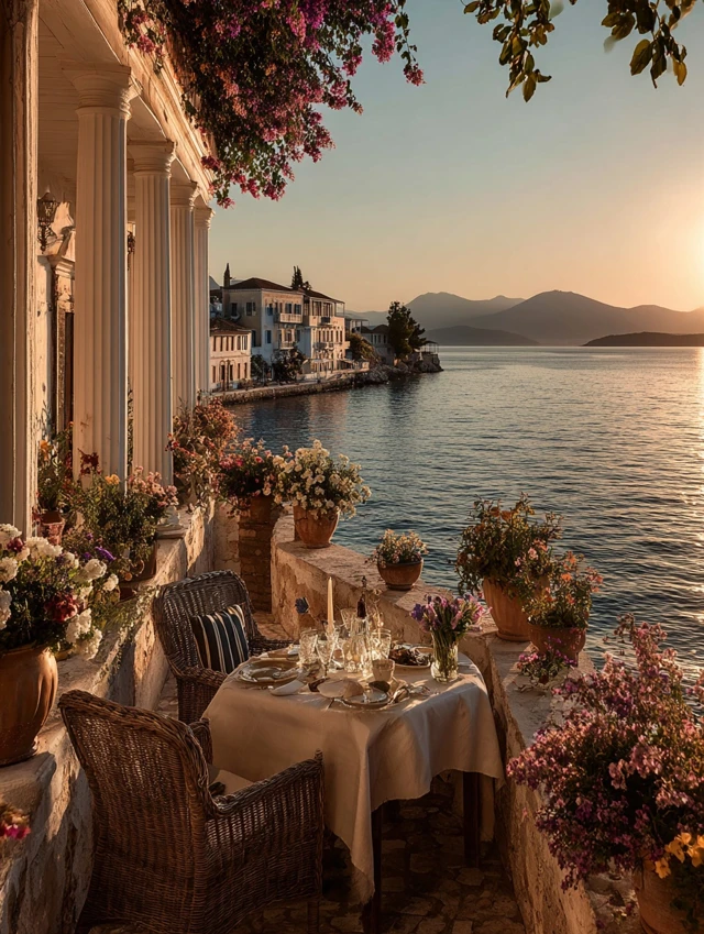 Elegant Breakfast on a Balcony Sunset View