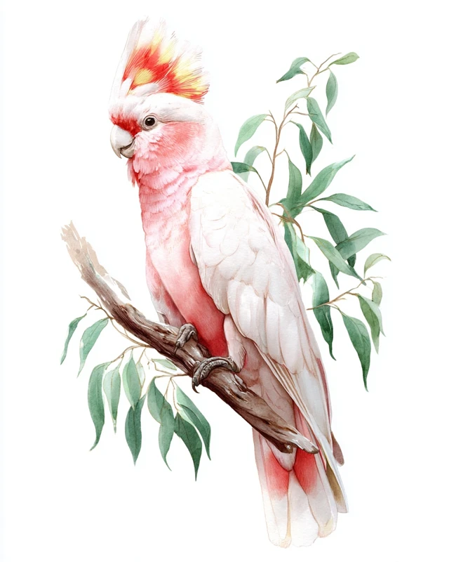 Pink Cockatoo Watercolor Painting Bird Art
