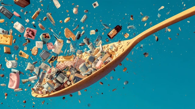 Giant Spoon Spilling Food Overhead View