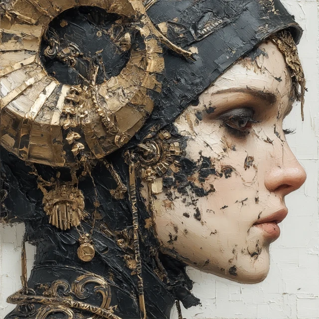 Gothic Woman Horns Oil Painting