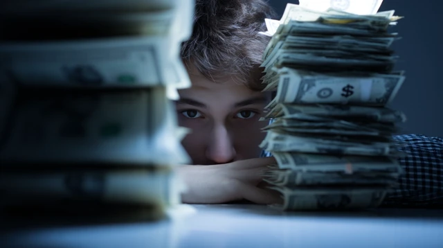 Stressed Young Adult with Financial Worries