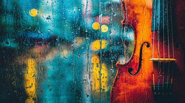 Rainy Window Violin Close Up